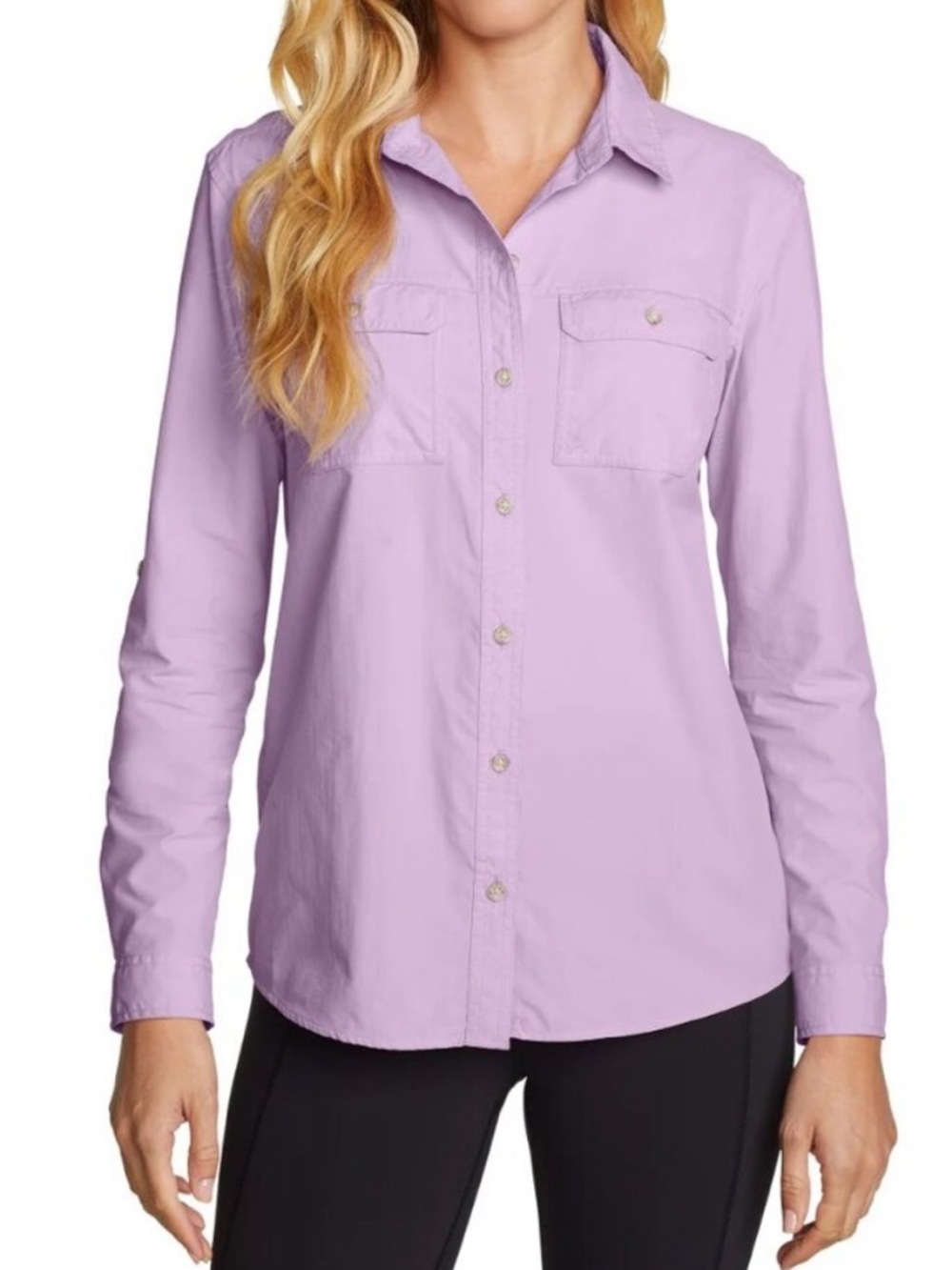 Eddie Bauer Lavender Button-Down Vented Shirt with Chest Pockets